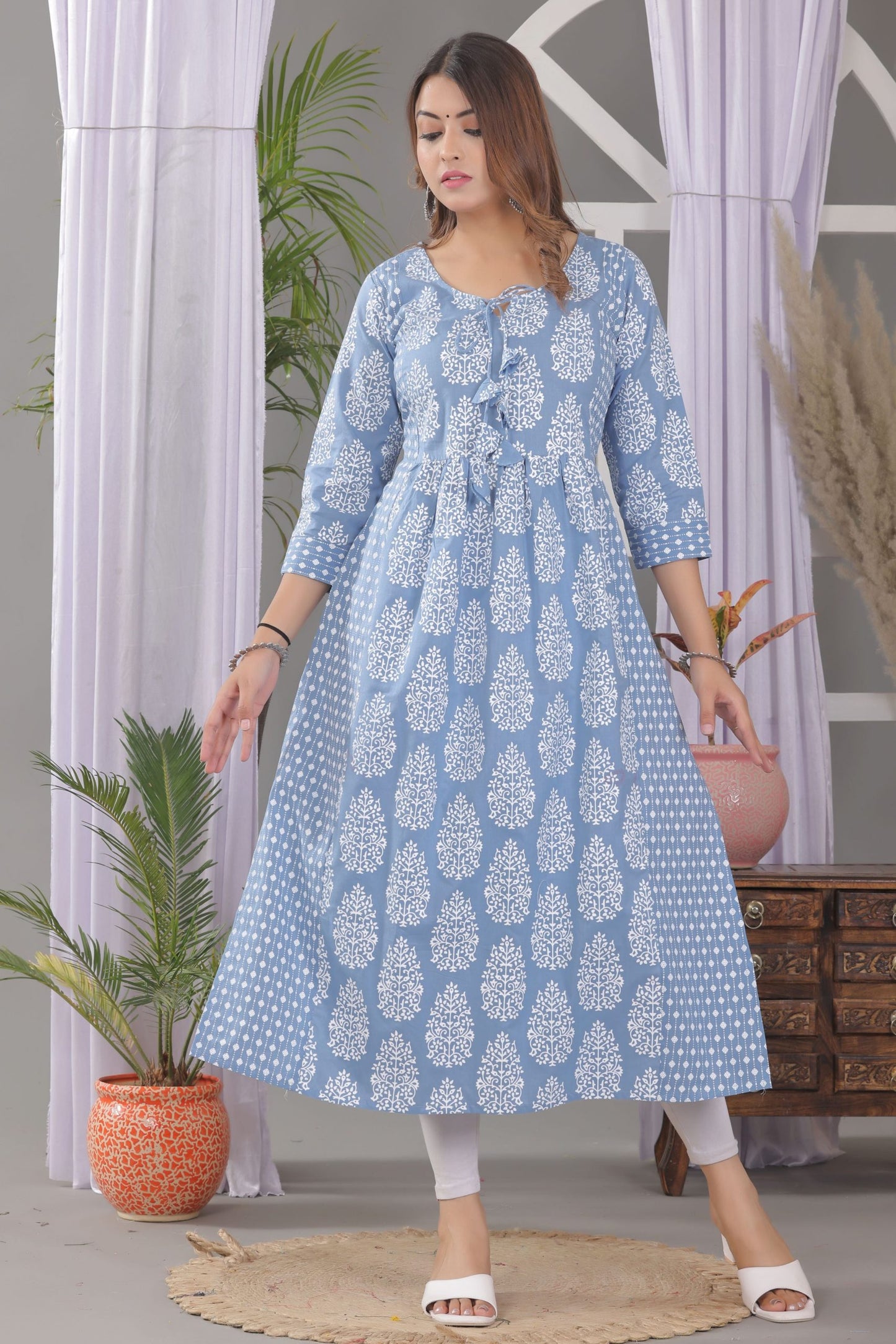 Damask Print A Line Kurta