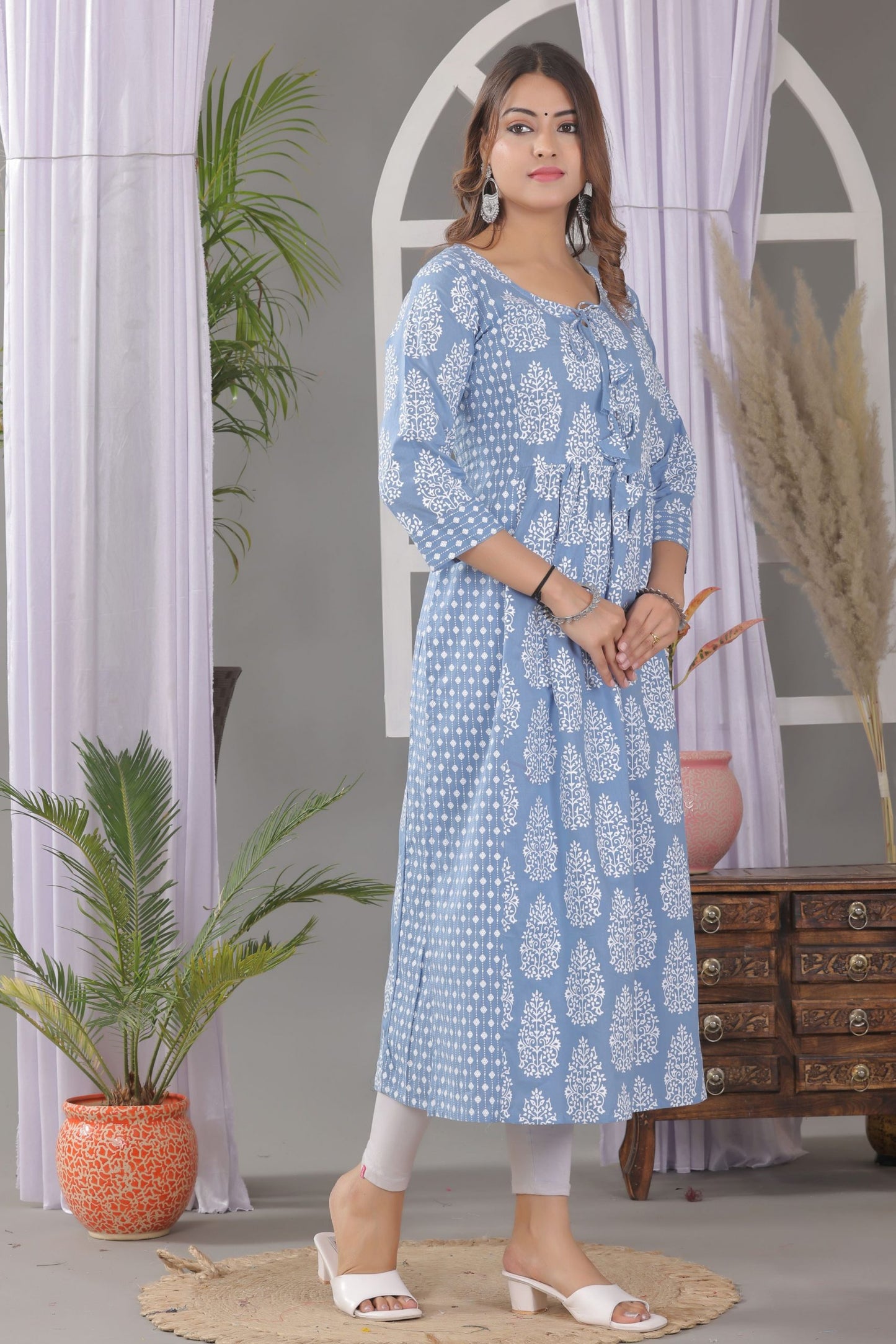 Damask Print A Line Kurta