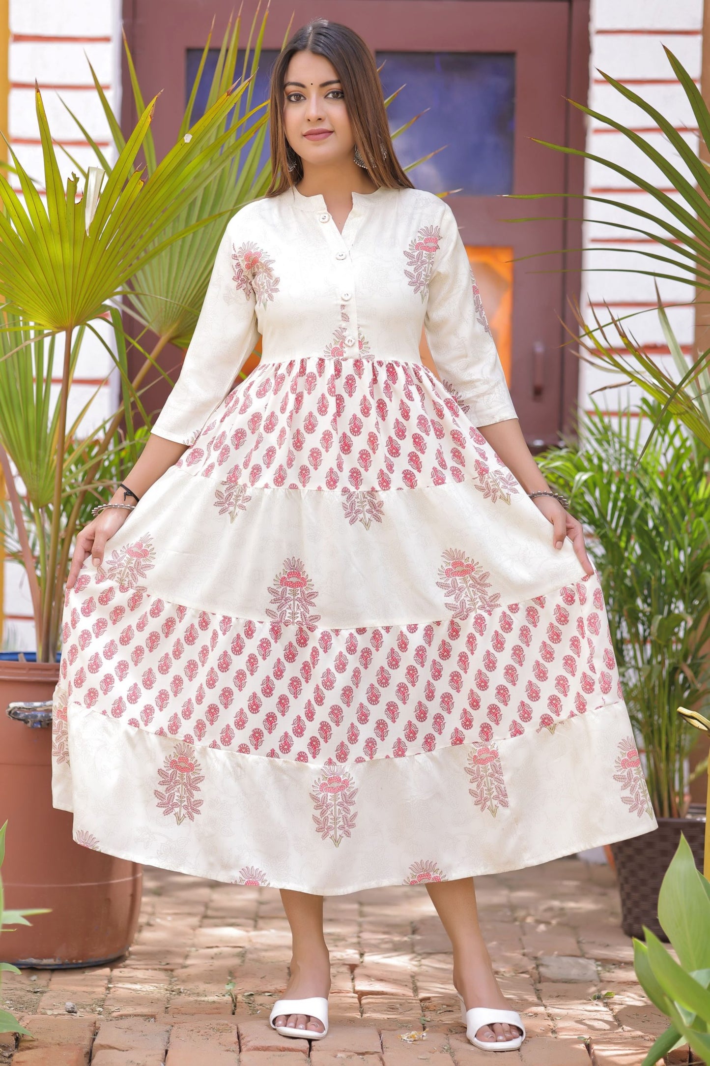 Bloom Handblock Print Tiered Kurta