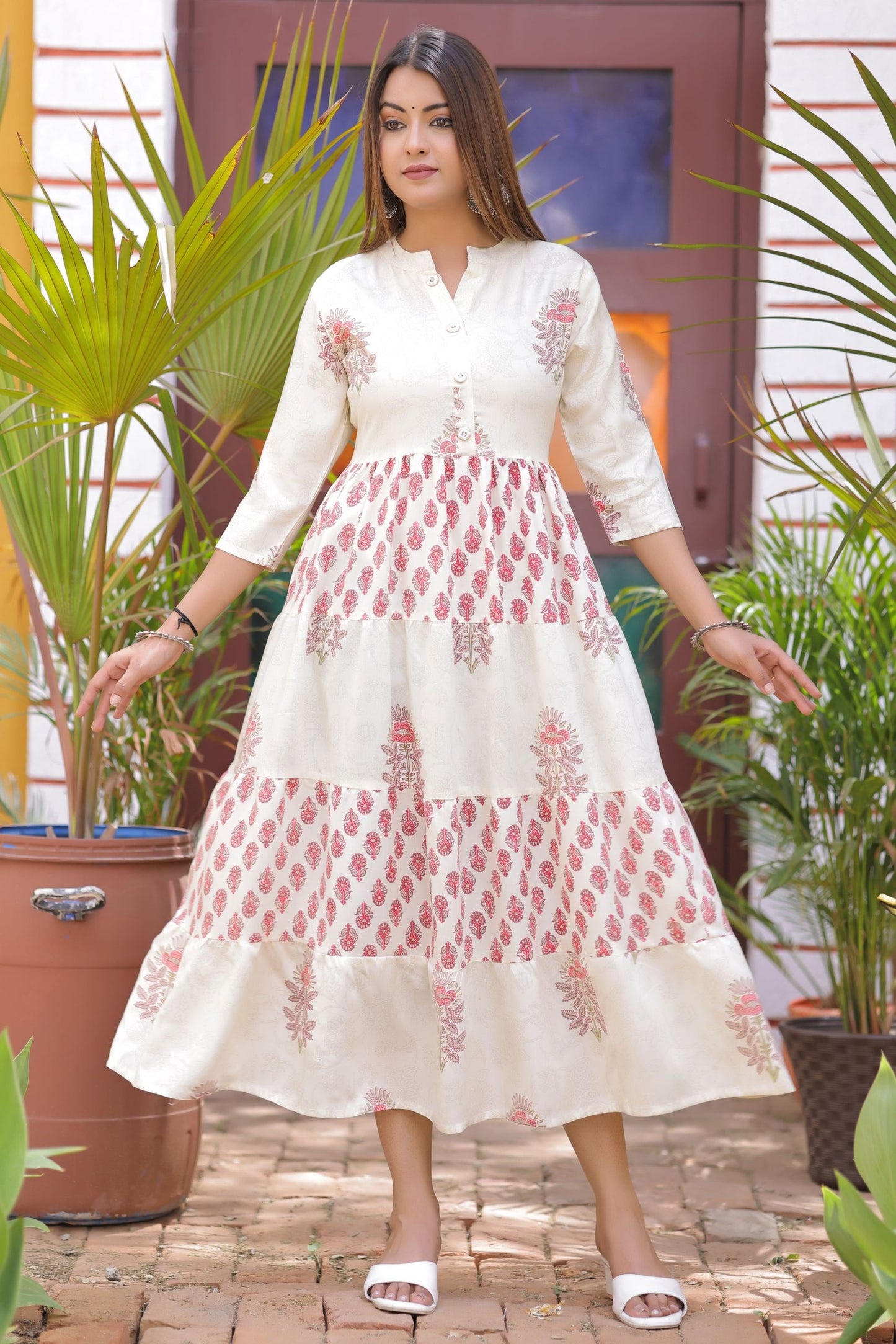 Bloom Handblock Print Tiered Kurta