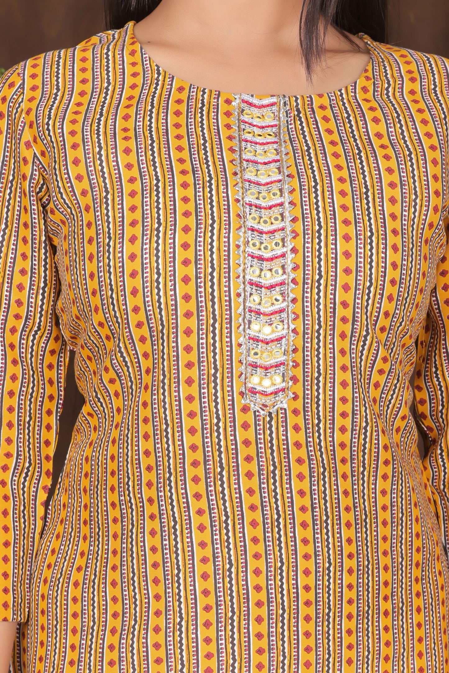 Women's embroidered striped printed straight kurta