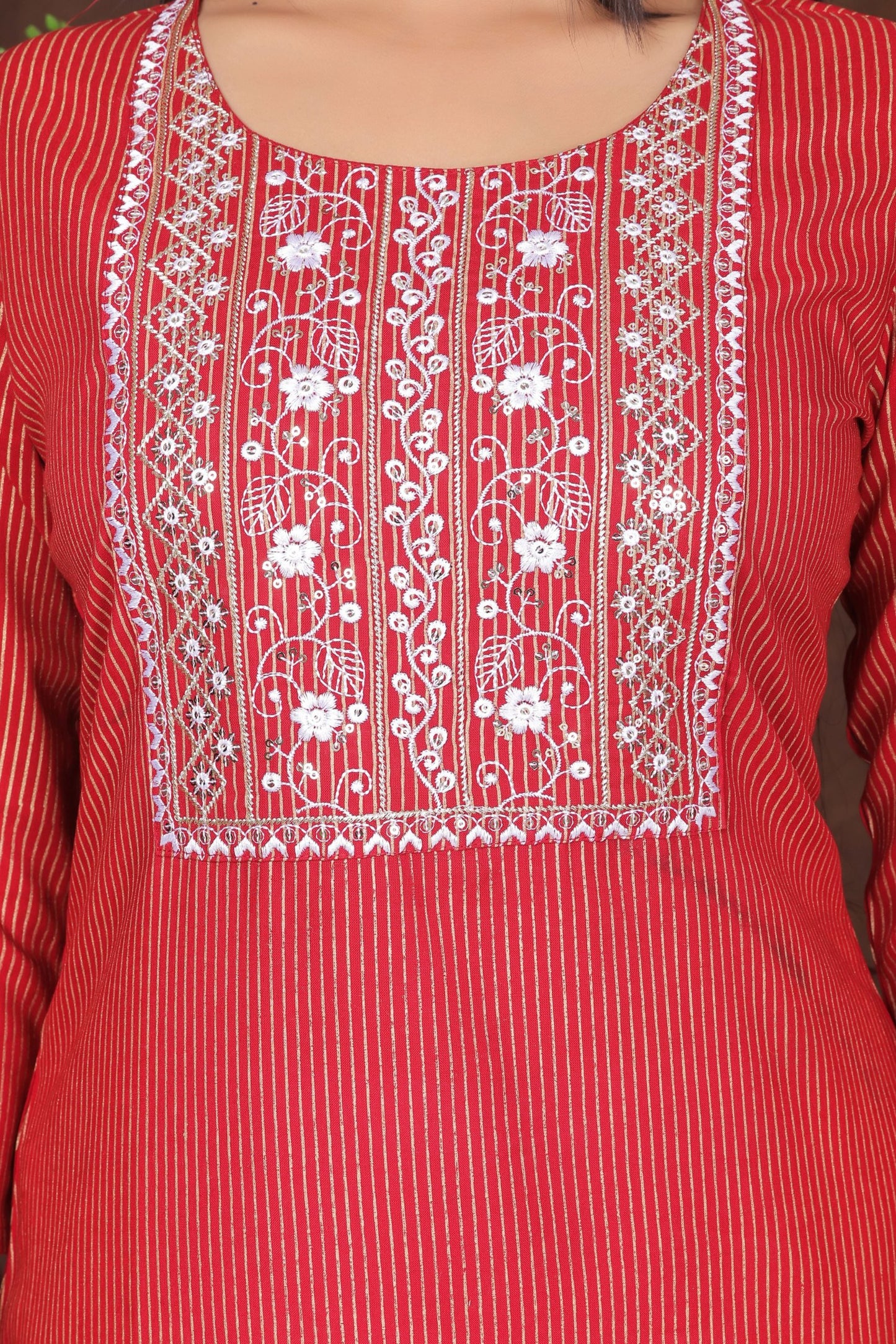 Women's embroidered striped printed straight kurta