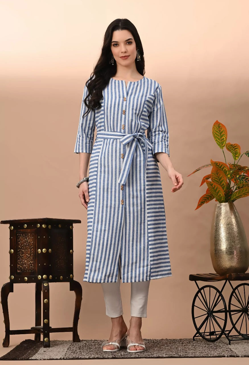 Vilai Jaipur Women's & Girls South Cotton Straight Kurta with Waist Belt