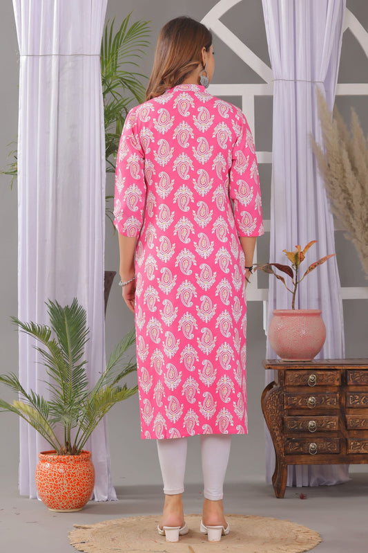 VIlai Jaipur Women's printed straight kurta  with button work