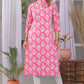 VIlai Jaipur Women's printed straight kurta  with button work