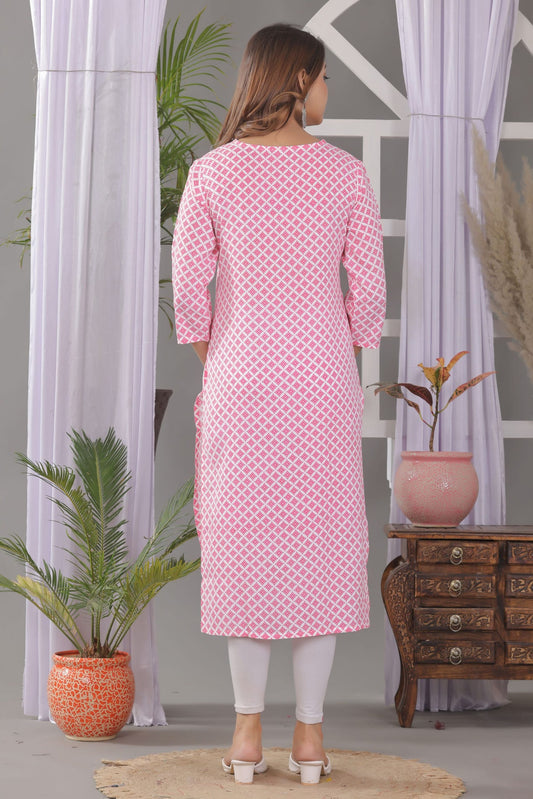 VIlai Jaipur Women's printed straight kurta  with embroidery work