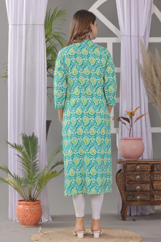 Women's printed straight kurta  with coconut work