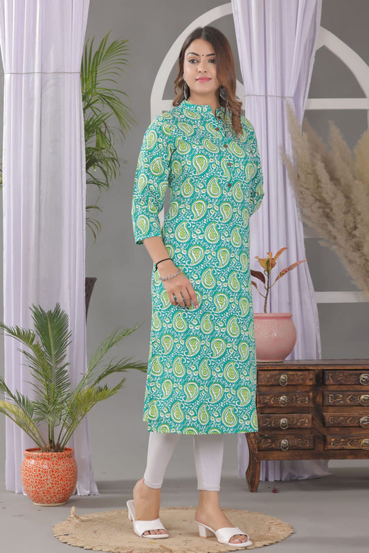 Women's printed straight kurta  with coconut work