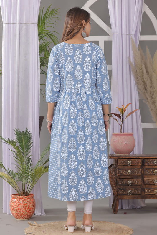 Damask Print A Line Kurta