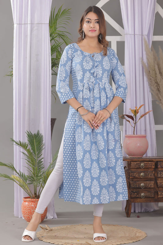 Damask Print A Line Kurta