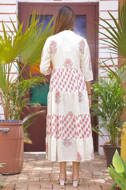 Bloom Handblock Print Tiered Kurta