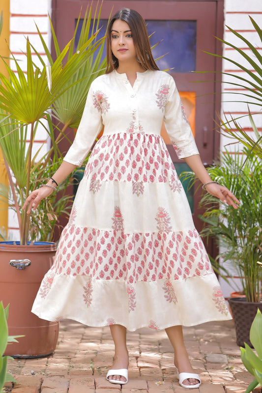 Bloom Handblock Print Tiered Kurta