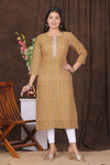 Women's embroidered striped printed straight kurta