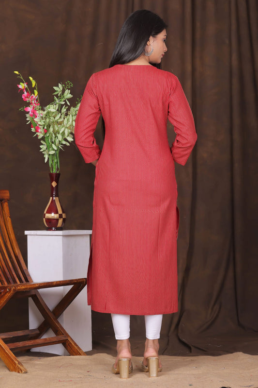 Women's embroidered striped printed straight kurta