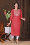 Women's embroidered striped printed straight kurta