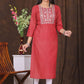 Women's embroidered striped printed straight kurta