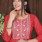 Women's embroidered striped printed straight kurta