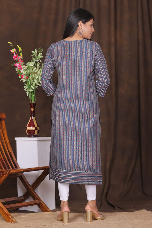Women's embroidered striped printed straight kurta