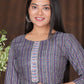 Women's embroidered striped printed straight kurta
