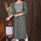 Women's embroidered striped printed straight kurta