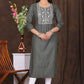 Women's embroidered striped printed straight kurta