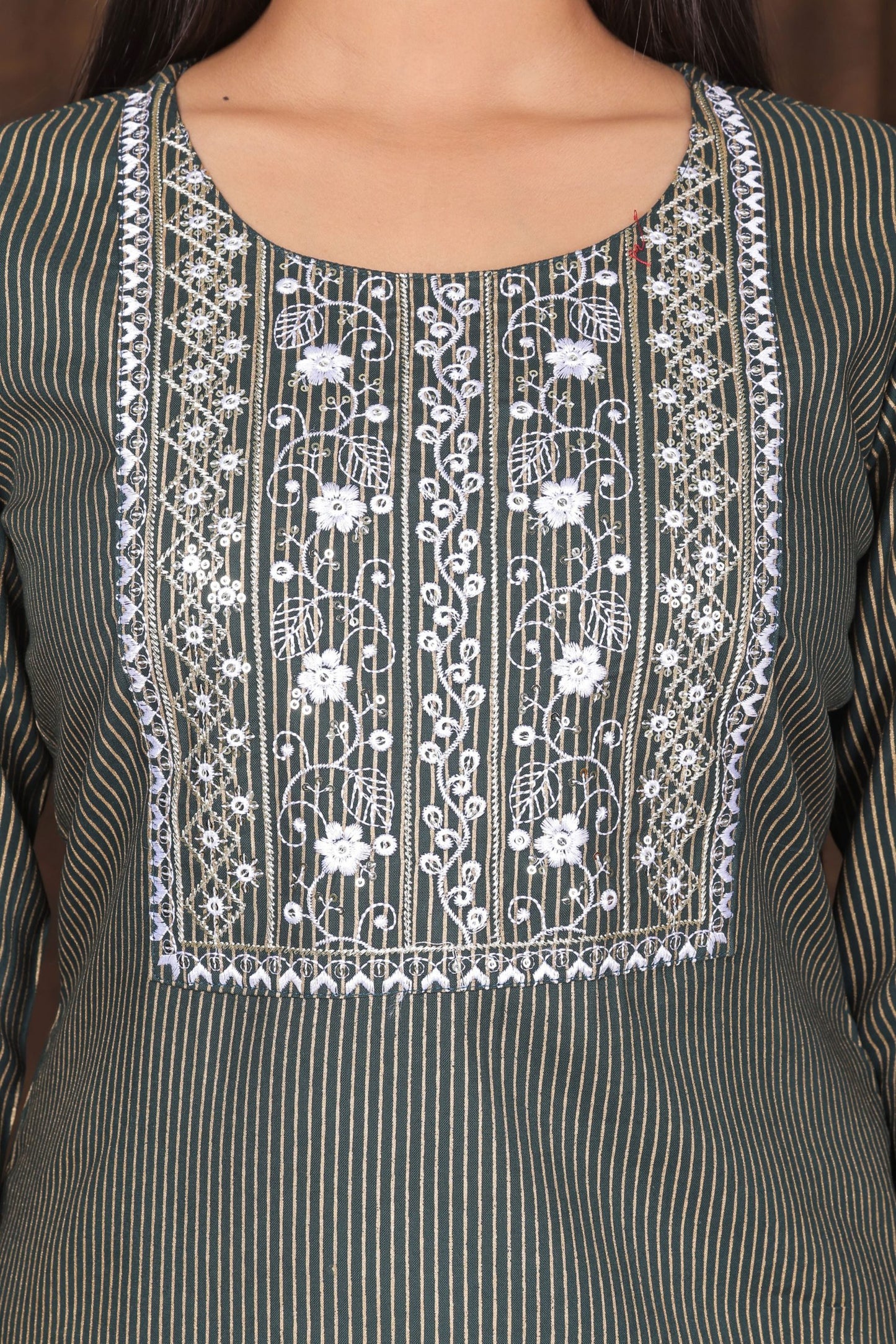 Women's embroidered striped printed straight kurta