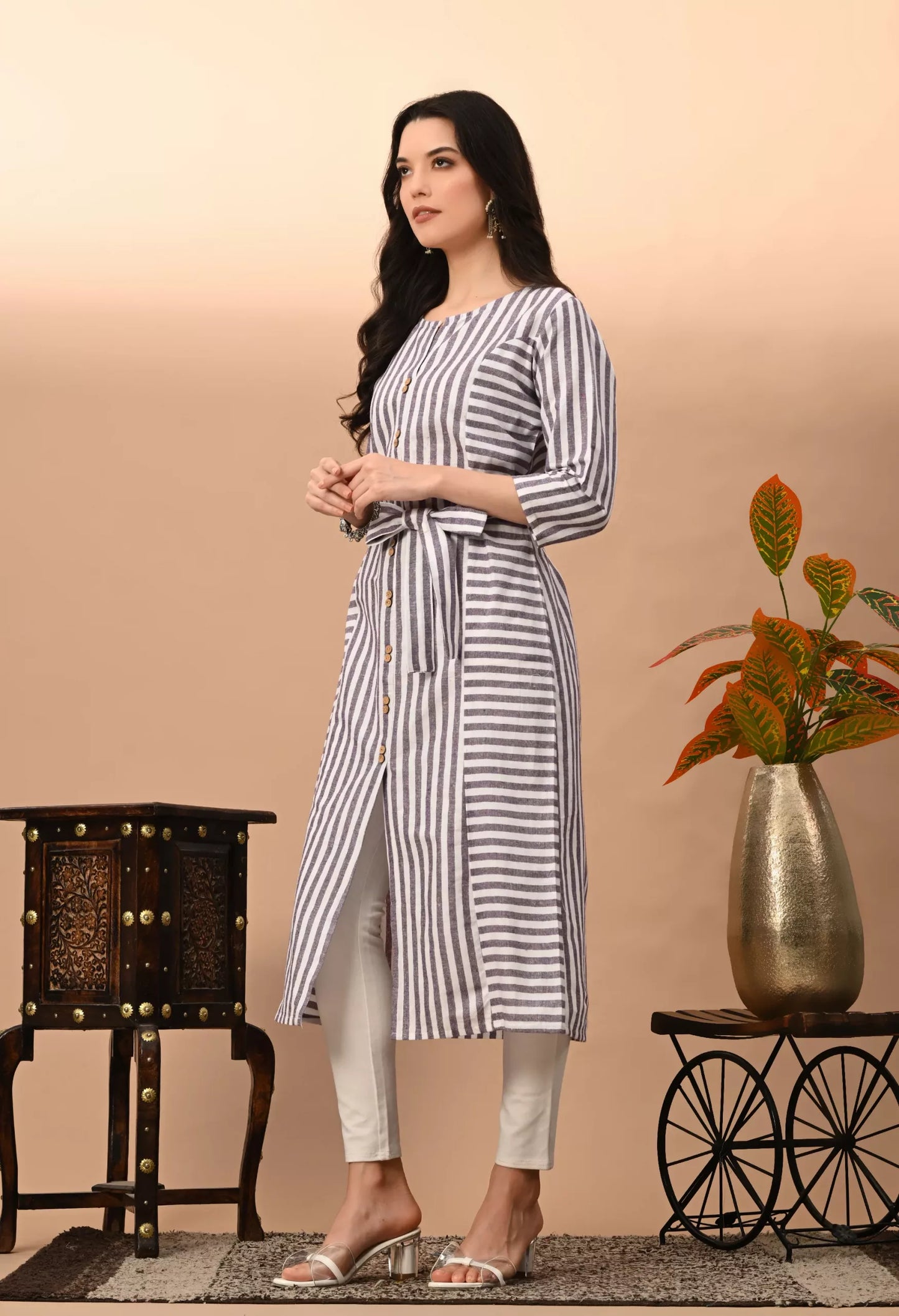 Women's & Girls South Cotton Straight Kurta with Belt