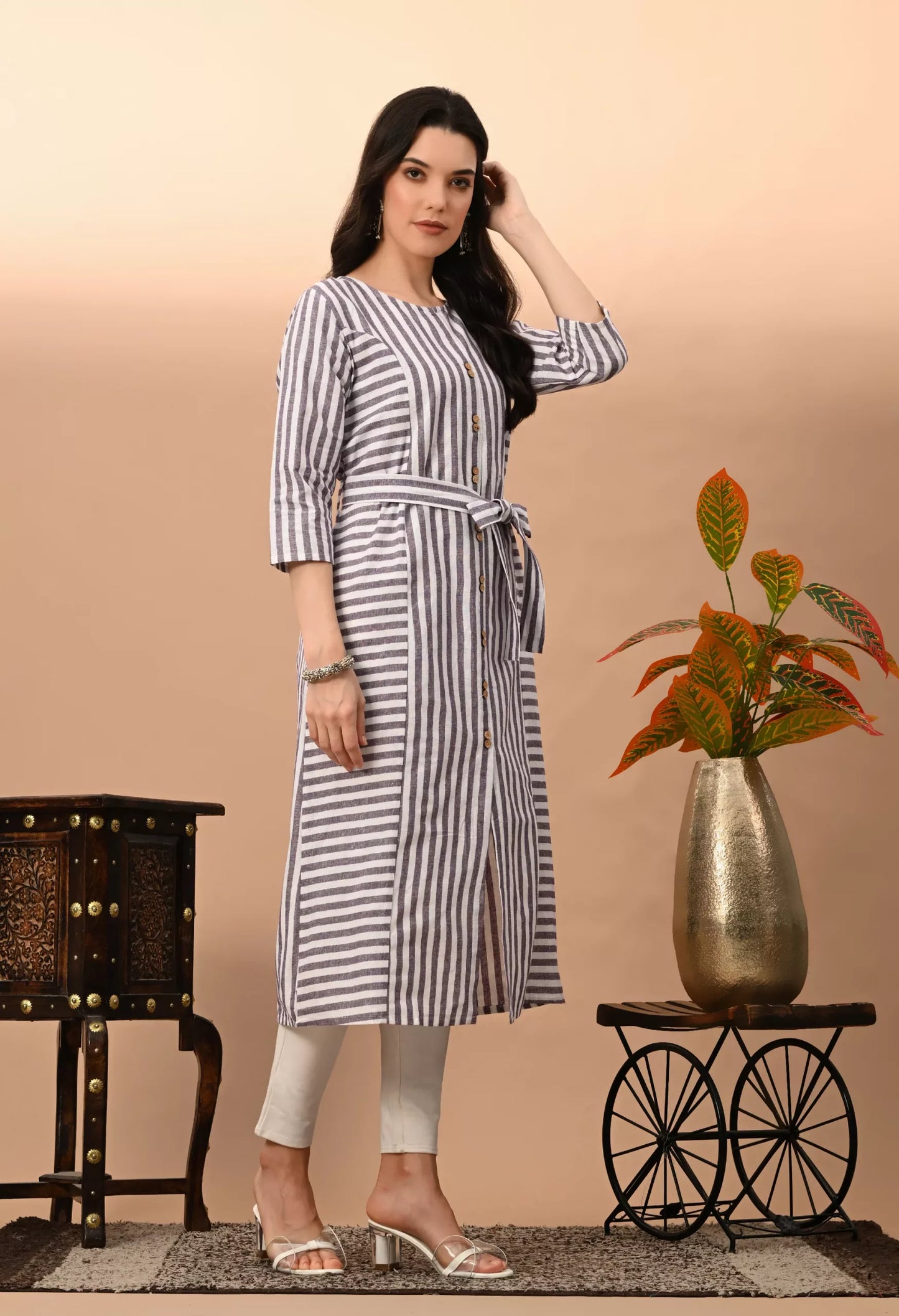 Women's & Girls South Cotton Straight Kurta with Belt