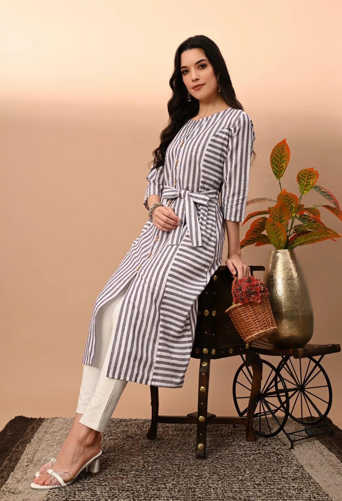 Women's & Girls South Cotton Straight Kurta with Belt