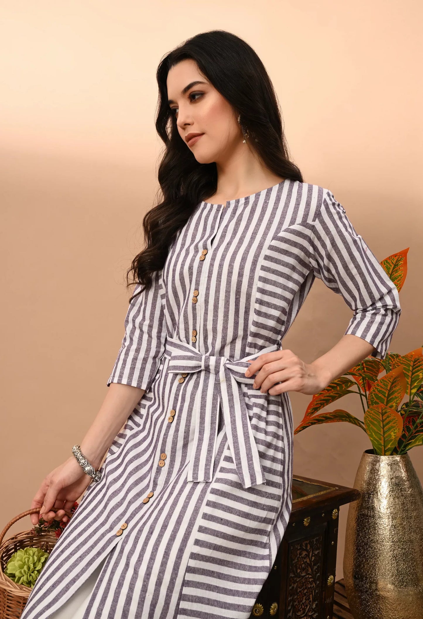 Women's & Girls South Cotton Straight Kurta with Belt