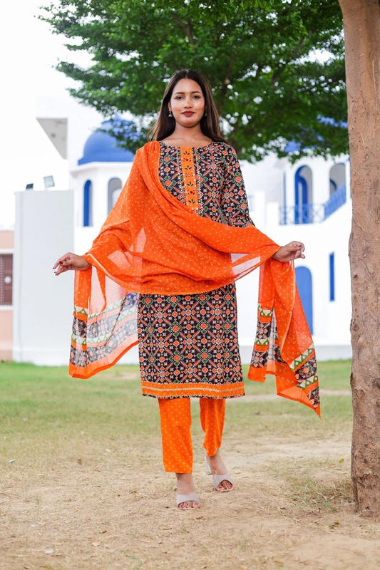 Women's rayon Printed New Straight Kurta pant & Dupatta