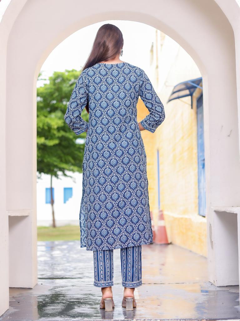 Women's printed hand work straight kurta with paint and duptta