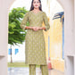 Women's printed  adda work straight kurta with paint and duptta