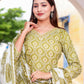 Women's printed  adda work straight kurta with paint and duptta