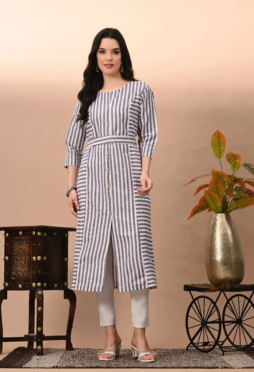 Vilai Jaipur Women's & Girls South Cotton Straight Kurta with Belt