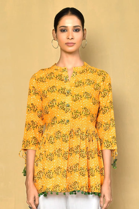 Vilai Jaipur Women's Printed Top With Pom Pom