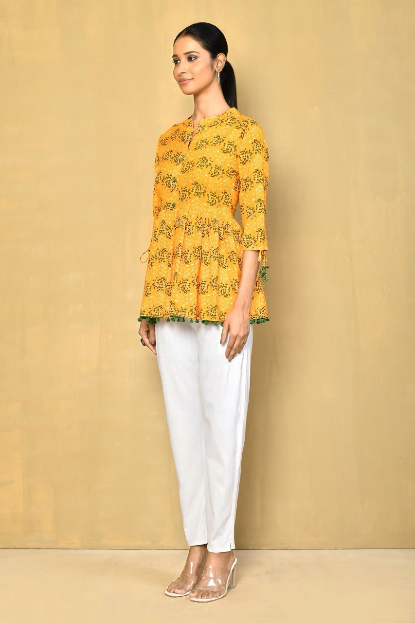 Vilai Jaipur Women's Printed Top With Pom Pom