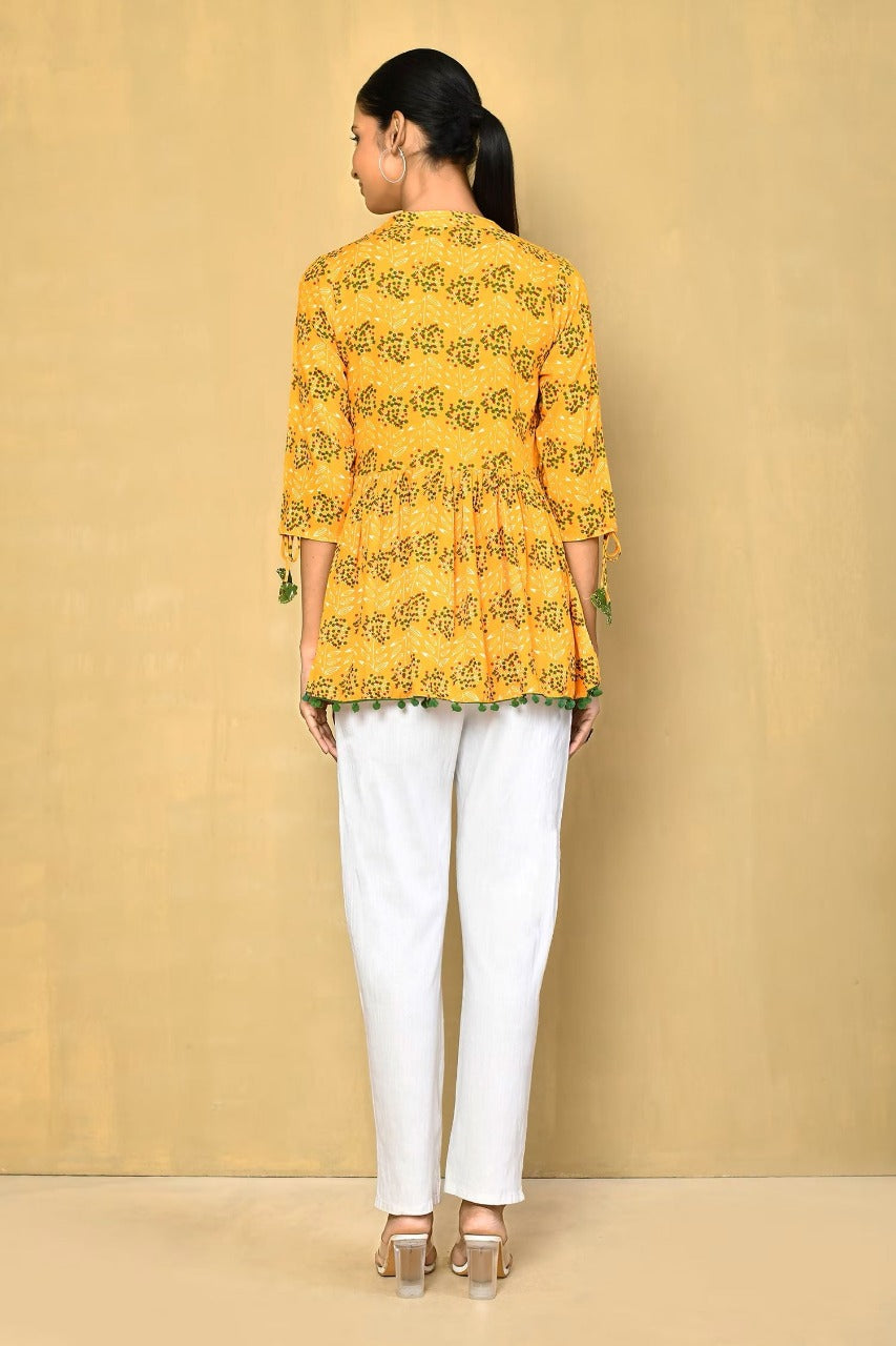 Vilai Jaipur Women's Printed Top With Pom Pom