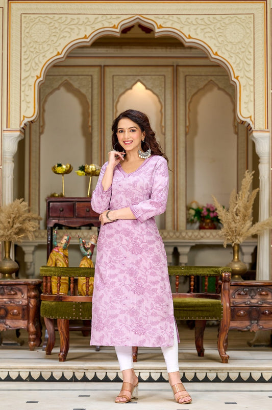 Vilai Jaipur Light Pink Floral Threadwork Kurta – Elegant Everyday Charm