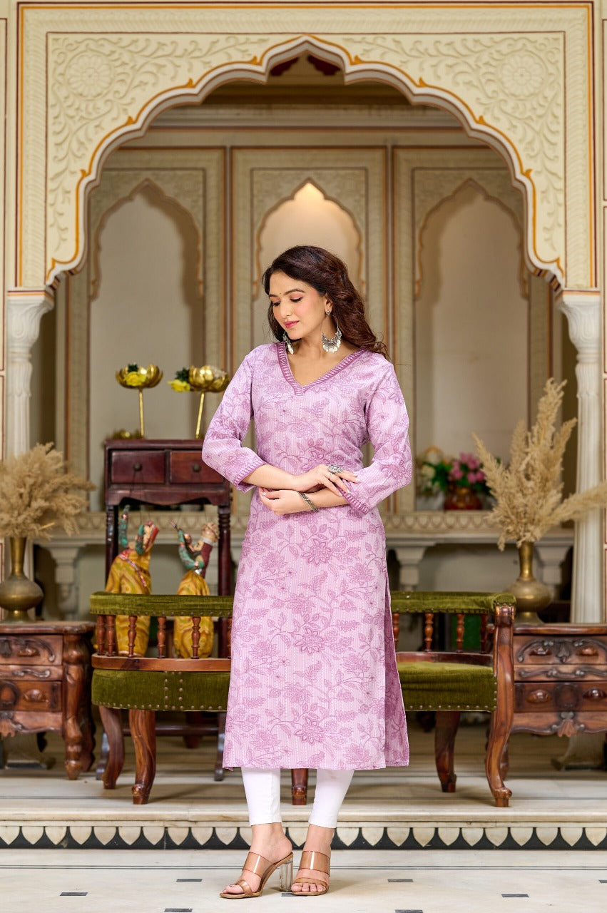 Vilai Jaipur Light Pink Floral Threadwork Kurta – Elegant Everyday Charm