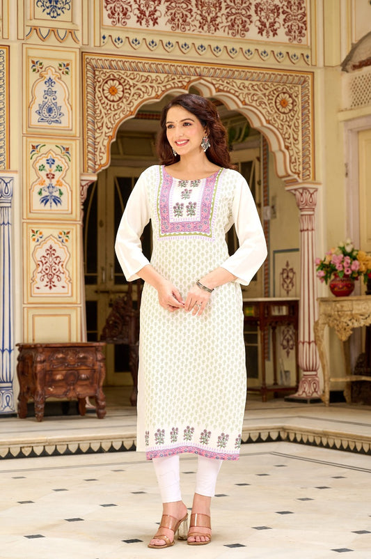 Vilai Jaipur Off-White Printed Kurta