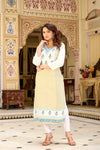 Elegant Off-White & Pastel Yellow Printed Kurta with Blue Embroidery by Vilai Jaipur