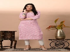 Yarn Dyed Straight Kurta With Button Work