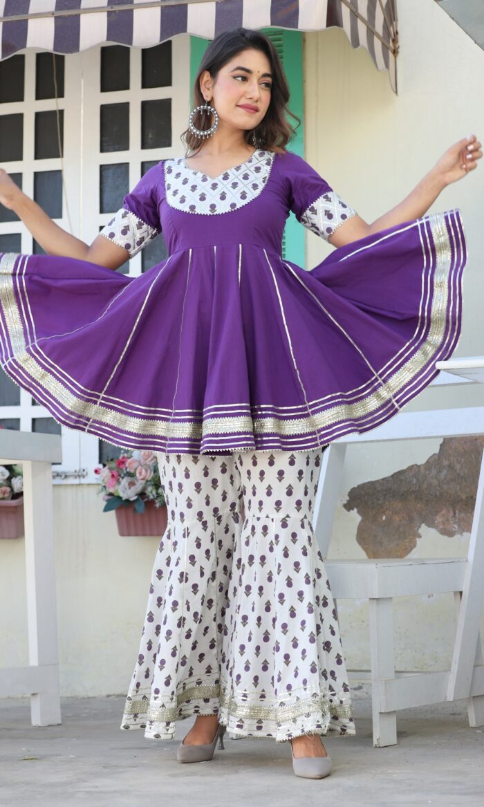 Anmol Gota Purple Cotton Sharara Set