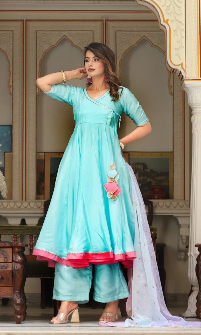 Bandhej blue floss angrakha