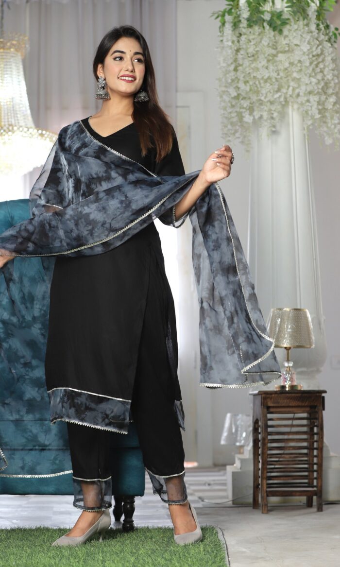 Black Rayon Organza Suit Set