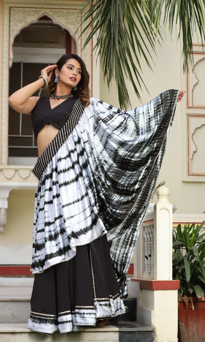 Black shine silk tye & dye lehenga set