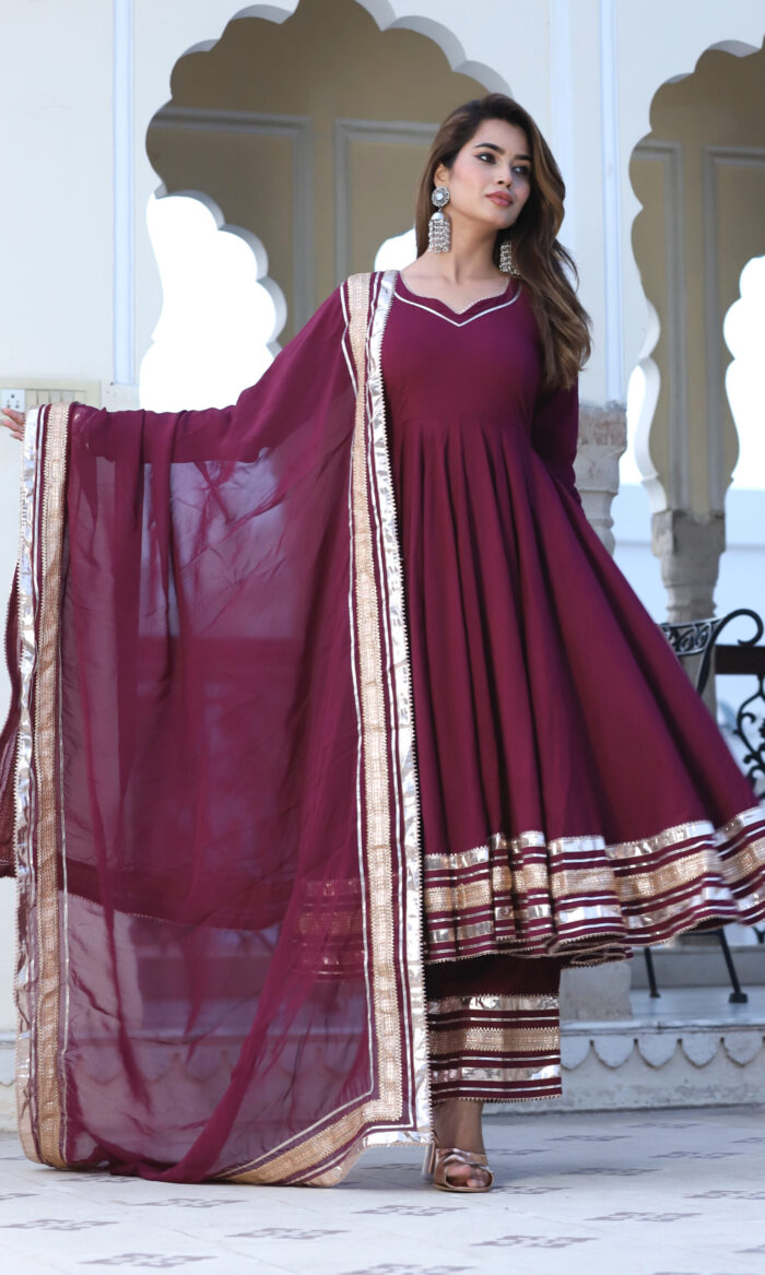 Burgundy Cotton Anarkali Set