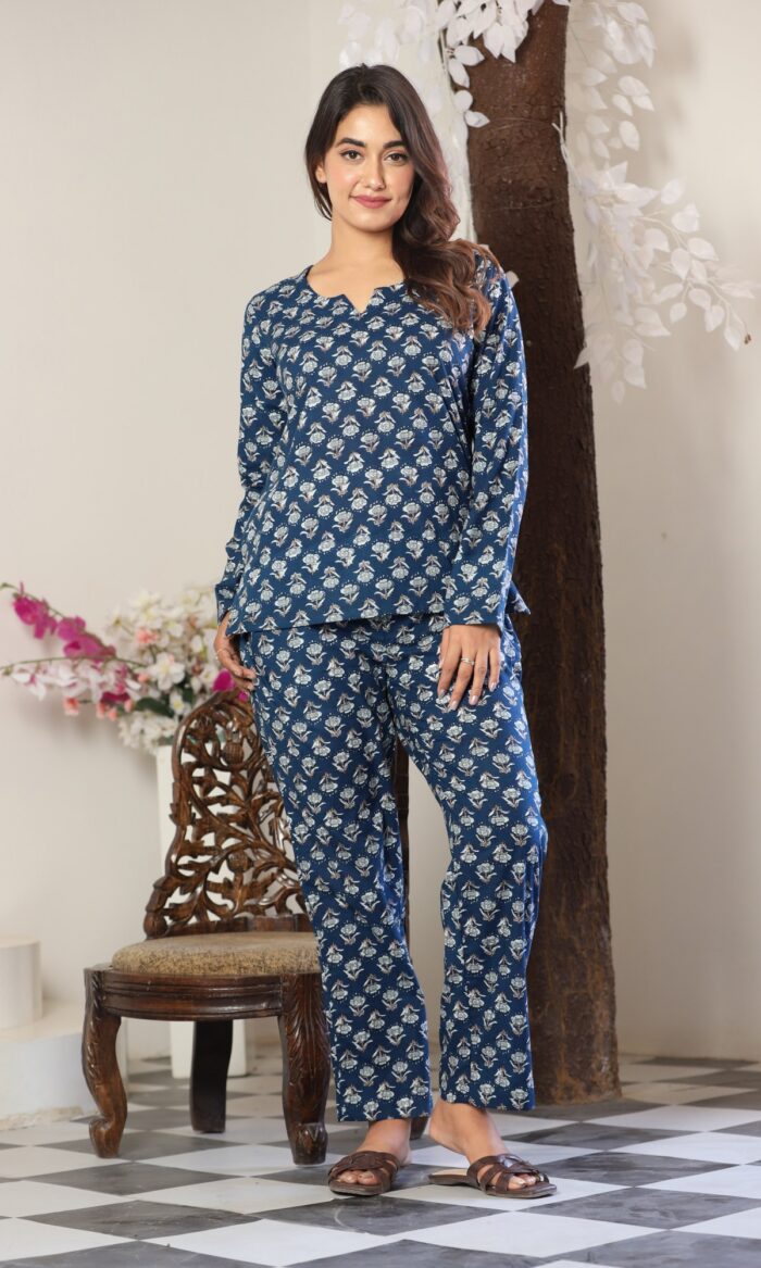 Deep Blue Booti Night Suit Set