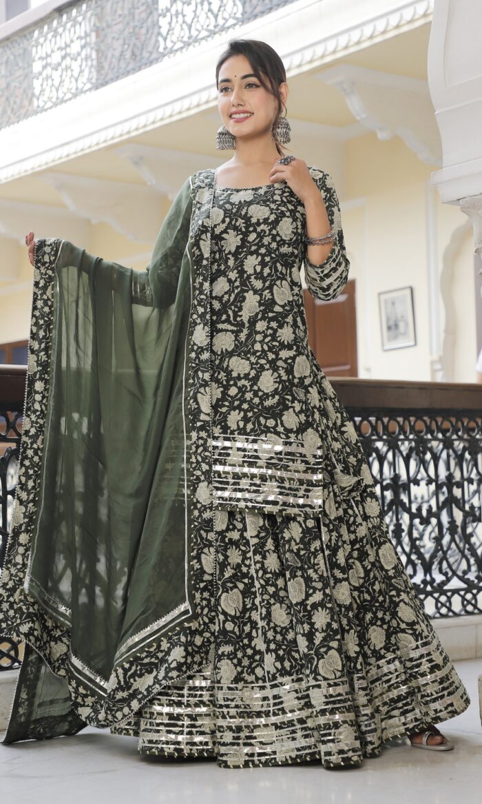 Dusty Green Kurti Skirt Set